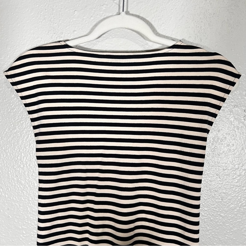 THEORY Clinton Stripe Sleeveless Twist-Front Dress Pima Cotton Size Small Petite - Picture 11 of 16